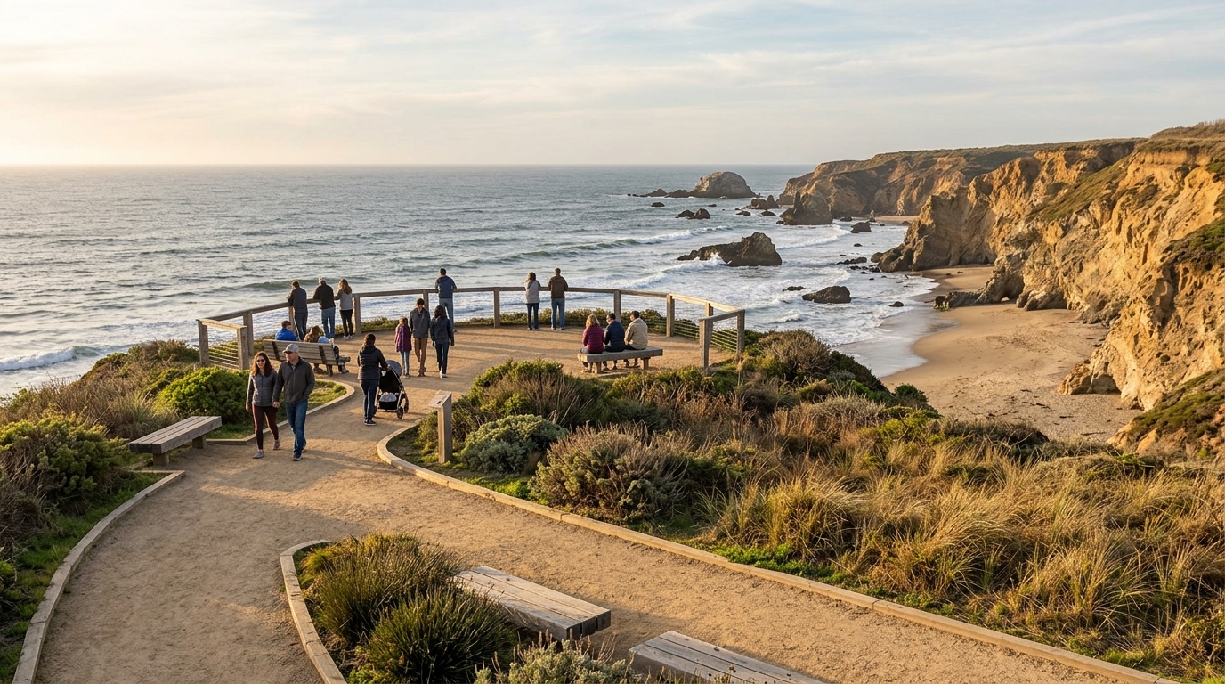 Accessible coastal walking trail and overlook inspired by Don Horsley County Park in San Mateo County